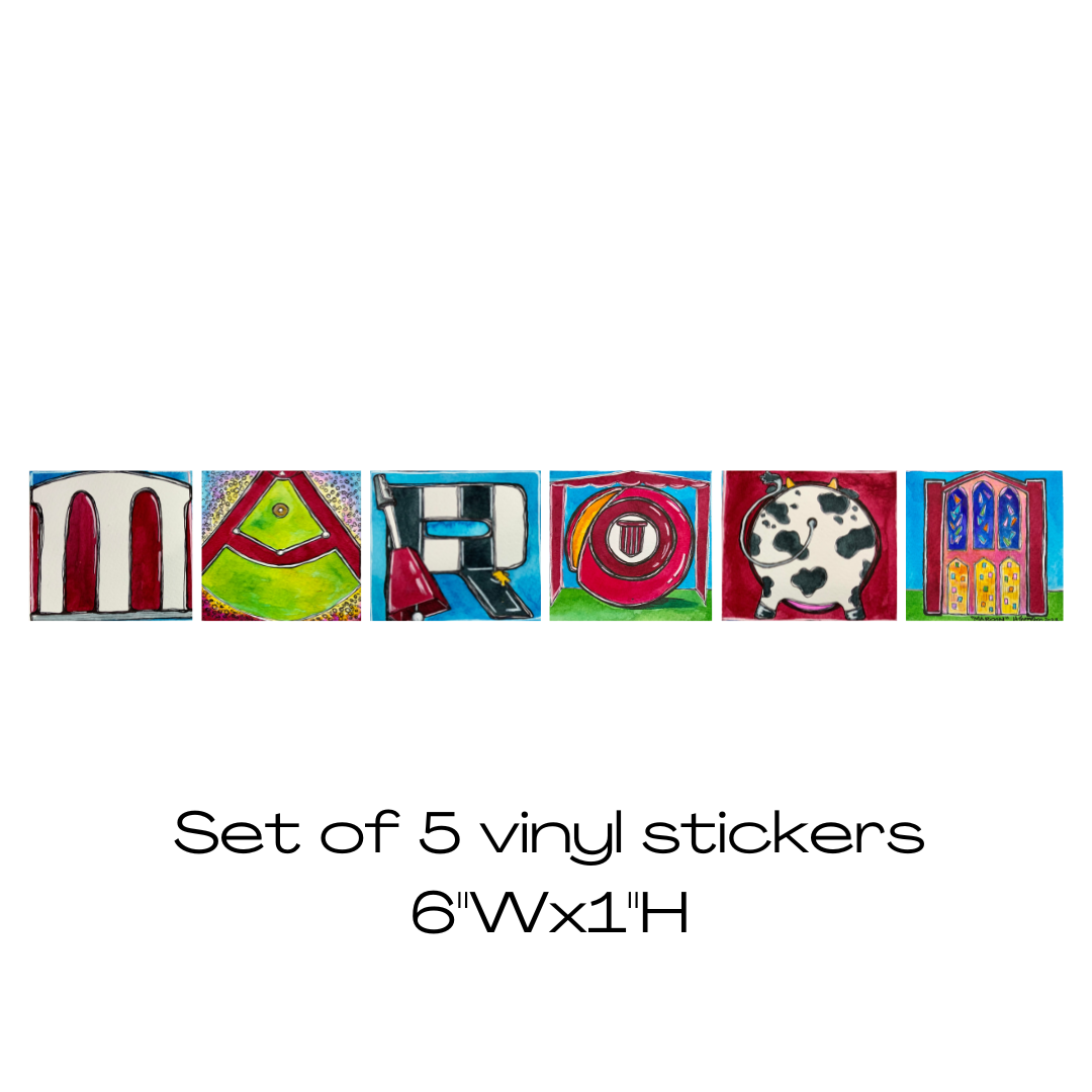 MAROON stickers, set of 5 vinyl stickers 6" long, 1" high Main Image